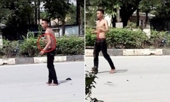 Nam thanh niên nghi “ngáo đá” tự đâm vào bụng mình rồi đứng la hét giữa phố