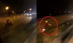Video: Thót tim xem xe máy phóng ngược chiều vun vút trên cầu Thanh Trì