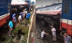 Tàu hỏa chở hơn 100 người từ Lào Cai trật bánh trong ga Yên Viên