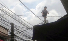 Thanh niên leo lên cột điện la hét, sợ 