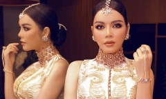 Lý Nhã Kỳ diện váy dát vàng, đeo trang sức triệu USD dự sinh nhật của tỷ phú Ấn Độ
