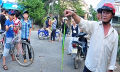 Hoảng hốt phát hiện 2 con rắn lục đuôi đỏ bò vào nhà