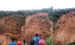 Hàng ngàn m3 đất sạt lở kinh hoàng, 2 công nhân cùng máy xúc bị hất xuống vực sâu