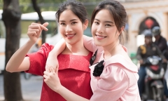 Chị em Nam Anh - Nam Em khoe nhan sắc rạng rỡ xuống phố mùa xuân
