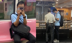 Nhìn vào cửa kính trên tàu, cô gái phát hiện hành động ghê rợn của gã đàn ông, vội báo cảnh sát