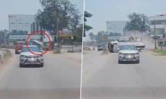 Clip: Kinh hãi xe bồn lao như tên bắn, lật nghiêng rồi lăn nhiều vòng trên đường