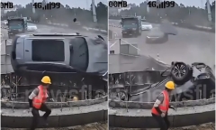 Clip: Hoảng hồn cảnh ô tô lộn vòng trên đường, rơi trúng xuống hố sâu