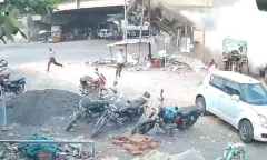 Clip: Xe tải chở dầu lao từ cầu vượt xuống ngã tư, bốc cháy ngùn ngụt