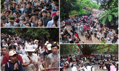 Dòng người ùn ùn đổ về Đền Hùng dâng hương trước ngày chính lễ