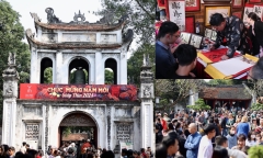 Mùng 3 Tết, nườm nượp người đến Văn Miếu- Quốc Tử Giám xin chữ đầu năm