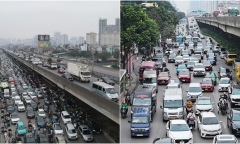 Kết thúc ngày làm việc cuối cùng năm cũ, dòng xe ùn ùn rời Hà Nội