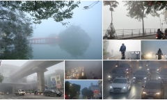 Sáng sớm, Hà Nội chìm trong sương mù, phương tiện di chuyển khó khăn