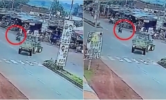 Clip: Xe máy va chạm mạnh với xe công nông, người ngồi sau văng xa 6 mét