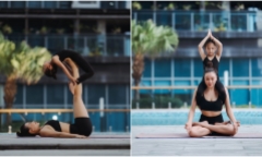 Bé Sophia tập yoga chuyên nghiệp cùng mẹ Trà Ngọc Hằng