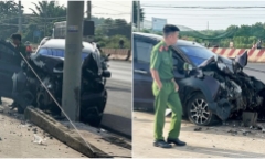 Hiện trường vụ xe 7 chỗ tông gãy trụ điện, 2 vợ chồng thương vong