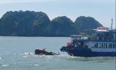 Tàu chuyển tải chìm trên biển sau va chạm với tàu du lịch, 1 người tử vong