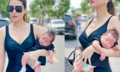 Quế Vân khoe ảnh bế con mới đầy tháng đi dạo phố, dân mạng tranh cãi vì điều gì?