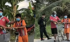 Đạp xe ra đường bị công an bắt gặp, biểu cảm mếu máo của cậu bé khiến dân mạng vừa cười vừa thương