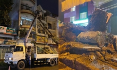 Giông lốc mạnh ở TP.HCM khiến cây đổ, nhà tốc mái chắn ngang đường