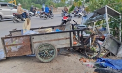 Hiện trường vụ tai nạn đau lòng ở Đồng Tháp, container va chạm xe máy lôi tự chế, 1 phụ nữ tử vong