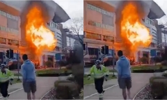 Clip: Kinh hãi xe tải phát nổ rồi bốc cháy ngùn ngụt ngay trước trung tâm thương mại ở Anh