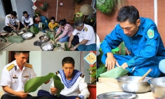 Các chiến sĩ trên huyện đảo Trường Sa trang trí cành đào, gói bánh chưng đón Tết