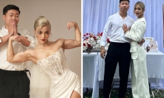 Cô dâu mặc váy cưới, gồng mình khoe cơ bắp cuồn cuộn