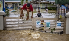 Hàng trăm người dân ở Nghệ An đội mưa vá đê trong đêm
