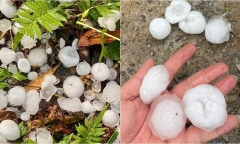 Mưa đá ào ào trút xuống, phủ trắng mặt đường ở Hà Giang