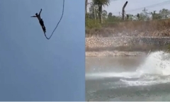 Kinh hoàng cảnh dây treo bị đứt, nam du khách nhảy bungee rơi thẳng xuống đáy hồ