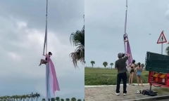 Người phụ nữ treo mình trên cần cẩu 5m để tập yoga, cộng đồng mạng