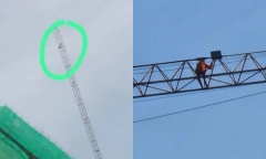 Clip: Kinh hãi nam công nhân mộng du, vắt vẻo trên đỉnh cần cẩu xây dựng cao 126 mét