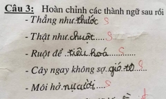Học sinh lớp 1 điền thành ngữ khiến giáo viên 