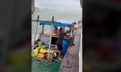 Clip người phụ nữ bán hàng bất chấp mưa gió nguy hiểm trên Vịnh Hạ Long gây xót xa
