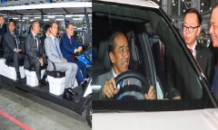 Ông Phạm Nhật Vượng lái xe đưa Tổng thống Indonesia thăm nhà máy VinFast