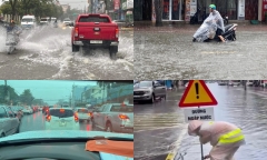 Nhiều tuyến đường ở Hà Tĩnh ngập sâu sau mưa lớn