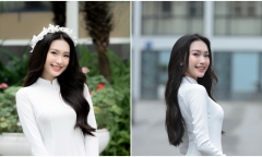 Khoe ảnh thướt tha trong áo dài nhân,  Doãn Hải My nhận mưa lời khen