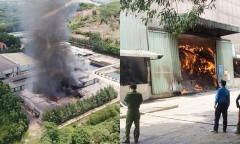 Hà Tĩnh: Kho chứa rác bốc cháy ngùn ngụt giữa trời nắng nóng