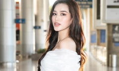 Đỗ Thị Hà diện váy trễ gợi cảm, khoe chân dài miên man trong ngày về nước