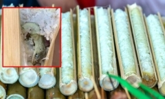 Ăn cơm lam bỗng thấy mùi thịt nướng lạ, cô gái