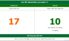 Xem lịch âm hôm nay 17/5/2024 - Âm lịch hôm nay 17/5 chuẩn nhất
