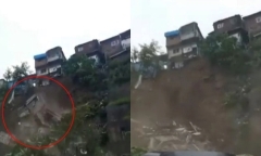 Clip: Hàng loạt ngôi nhà đổ sập trong trong tích tắc, người dân la hét vì sốc