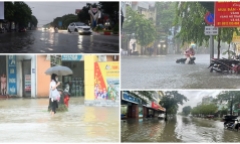 Mưa lớn khiến đường phố Vinh ngập sâu, một số trường thông báo nghỉ học