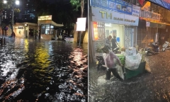 Hà Nội mưa xối xả tối cuối tuần, nhiều tuyến đường ngập sâu