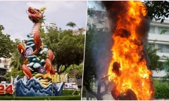 Mô hình “cá chép vượt vũ môn hóa rồng” ở Nha Trang bất ngờ cháy dữ dội