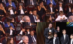 Biểu cảm hài hước của 3 quý tử nhà Messi khi thấy bố mình nhận Quả bóng vàng thứ 8