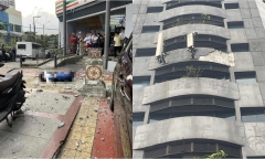 Hiện trường vụ nhóm học sinh bị mảng thạch cao từ chung cư rơi trúng, 2 em nguy kịch ở Philippines