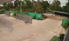 Ngủ gật, tài xế bán tải húc ngã cột điện rồi bay qua hàng rào trạm xăng