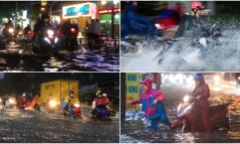 TP.HCM: Mưa lớn khiến nhiều tuyến đường thành sông, người dân vất vả về nhà 