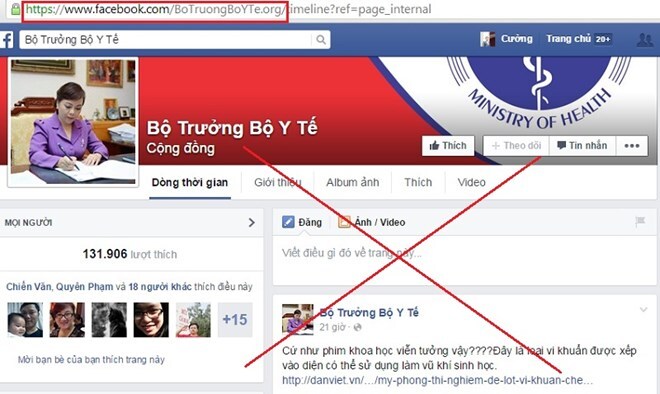 Hơn 132.000 người “like nhầm” facebook giả danh Bộ trưởng Bộ Y tế